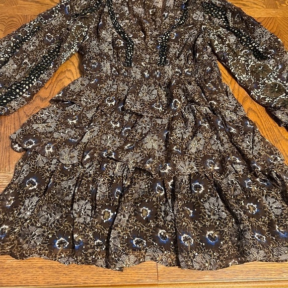 Ulla Johnson Tiered Silk Blend Brisa Mini Dress Noir Patchwork Sz 2 Party Dress - Picture 4 of 16